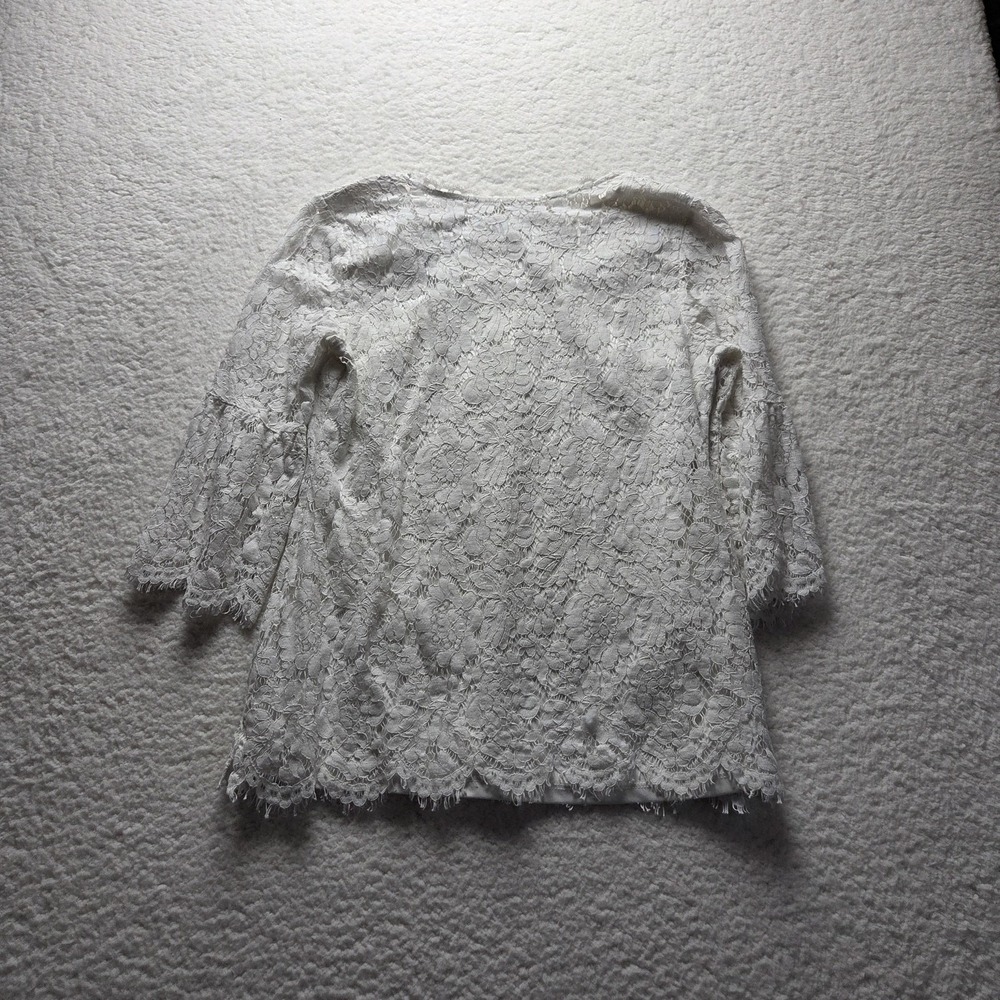 Isaac Mizrahi Live! Blouse Womens Small White Round Neck 3/4 Bell Sleeve Lace - Picture 2 of 5